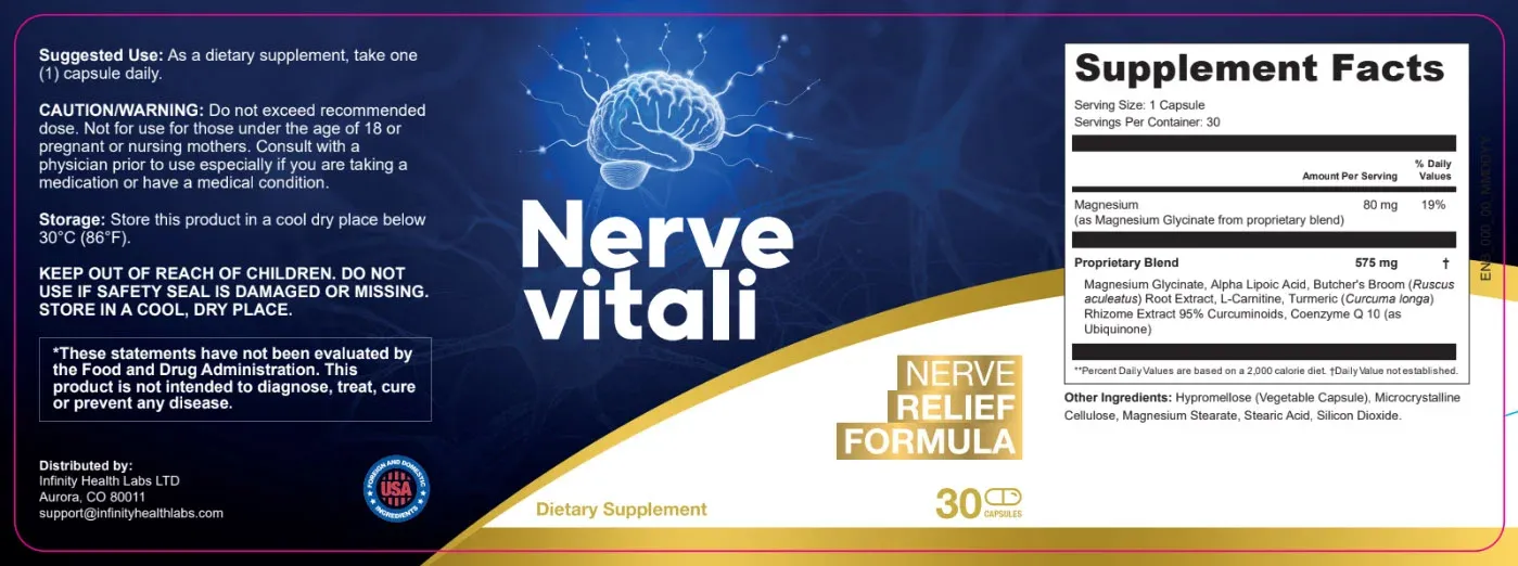 NerveVitali Supplement Facts label showing all ingredients
